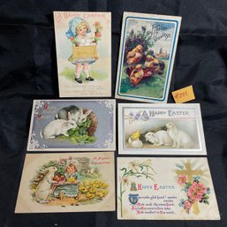 (Lot Of 6) Antique Easter Greeting Postcards EMBOSSED Bunnies, Chicks - Early 1900s