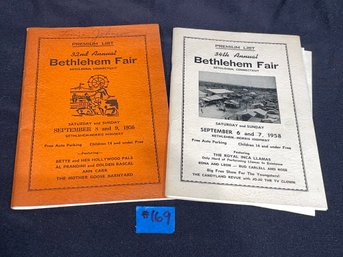 1958 & 1958 Bethlehem, CT Fair Booklets - Premium Lists & Program
