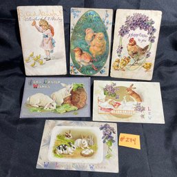 (Lot Of 6) Antique Easter Greetings Postcards - Early 1900s - Cute Chicks, Bunnies