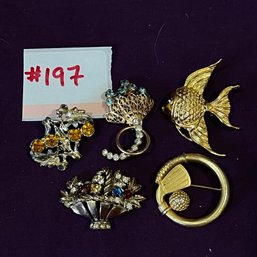 Lot Of 5 Vintage Fashion Pins, Brooches - Including Paquette