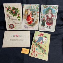 (Lot Of 5) Antique Christmas Postcards - Early 1900s Santa Claus