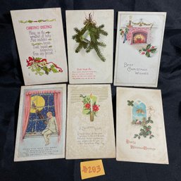 (Lot Of 6) Antique Christmas Postcards - Early 1900s Embossed