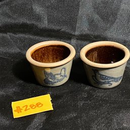 (Lot Of 2) Miniature Salt Glaze Crocks - Bird Design