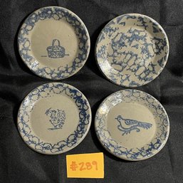 (Lot Of 4) Miniature 3' Salt Glaze Plates - Vintage Pottery