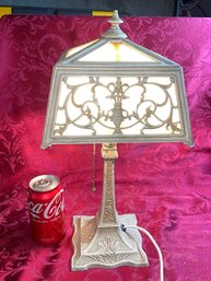 Antique/Vintage Metal & Slag Glass Boudoir Table Lamp - Very Pretty