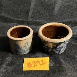 (Lot Of 2) Miniature Salt Glaze Crocks - Chicken & Splatter Design