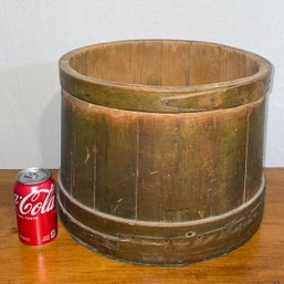 Wood Firkin Style Bucket With Cool Copper Repair - Antique Farmhouse Shabby Chic