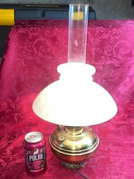 Aladdin Brass Electrified Oil Table Lamp With Milk Glass Shade, Tall Chimney #3