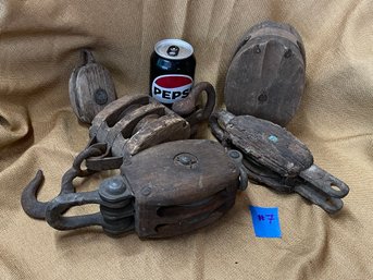 Lot Of Antique Pulleys, Block & Tackle - Nautical, Farm Decor