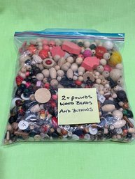 Over 2 Pounds Wooden Beads And Buttons