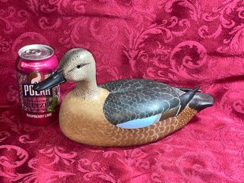 Excellent Carved Wood Duck Decoy SIGNED Bishop Blue Wing Teal VINTAGE