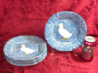 Set Of 6 Duck/Goose Dinner Plates N.S. Gustin Spongeware