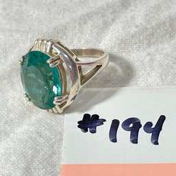 Green Stone Sterling Silver Ring, Size 9.25