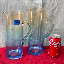 Pair Of Multi-Color Blown Glass Cocktail Pitchers