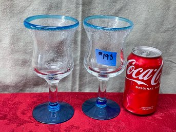 Pair Of Blown Glass Goblets/Wine Glasses