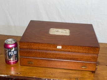 Vintage Cork Lined Box - Flatware Chest, Jewelry Box With Scrimshaw Image