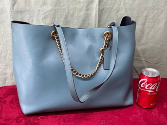 Light Blue Leather COACH Chain Central Tote - Handbag/Purse