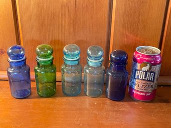 5 Small Colored Glass Bottles
