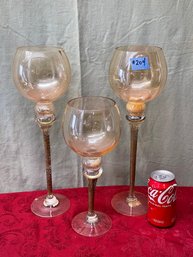 Set Of 3 Tall Stemmed Glass Candle Holders