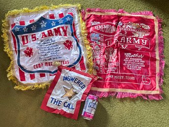 U.S. Army Pillow Cases (Camp Maxey, TX) & 'Answered The Call' Banner WWII Memorabilia