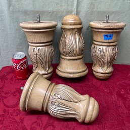 Set Of 4 Carved Wood Finials