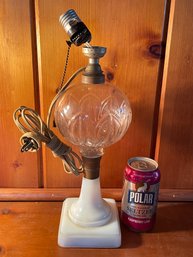 'Ball' Glass Table Lamp With Milk Glass Base VINTAGE
