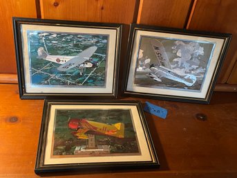 Set Of 3 Vintage Foil Airplane Prints