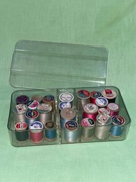 Vintage Thread Spools (24) In Plastic Storage Box