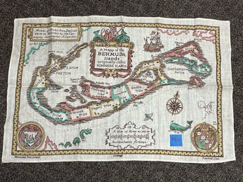 Map Of Bermuda Islands Vintage Linen Tea Towel