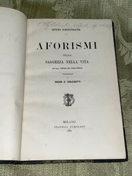'AFORISMI SULLA SAGGEZZA NELLA VITA' (The Wisdom Of Life' 1885 Antique Italian Book