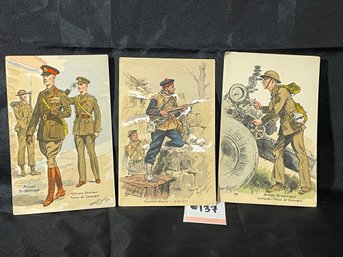 Set Of 3 Vintage Military Postcards - France