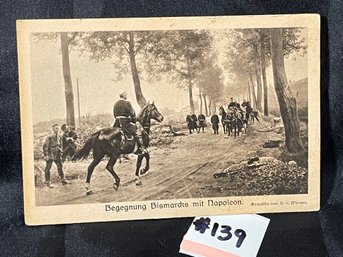 'Bismarck's Encounter With Napoleon' Antique German Postcard