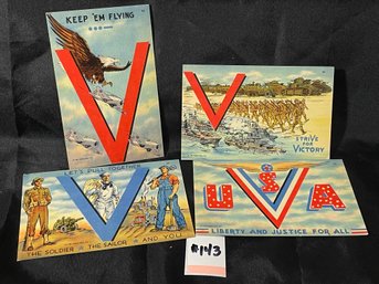 Set Of 4 Vintage WWII Victory Postcards