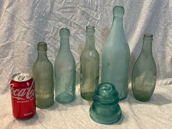 Antique Aqua Glass Bottles Lot - Brooklyn