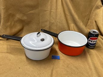 2 Vintage Enamelware Cooking Pots