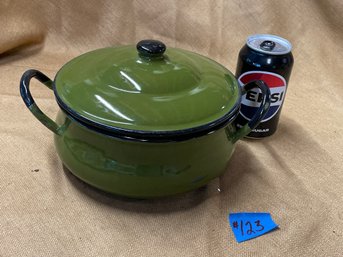 Green Enamelware Pot With Lid - Vintage Japan