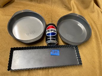 (2) 8' EKCO Baker's Secret Cake Pans & Rectangle Quiche Pan