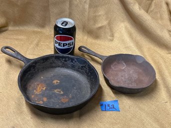 Lot Of 2 Vintage Cast Iron Skillets, Frying Pans