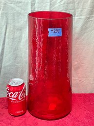 Pottery Barn Red Glass Hurricane 'Hammered' Texture $79