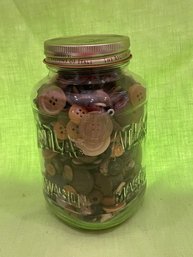 Glass Jar Full Of Vintage Buttons