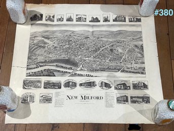 Bird's-Eye View Of New Milford, Connecticut Map With Landmarks Poster Print