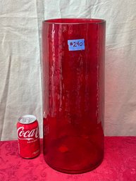 Pottery Barn Red Glass Hurricane 'Hammered' Texture $99