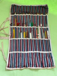 Huge Lot Of Knitting Needles In Storage Holder