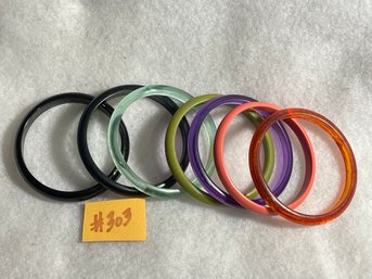 Lot Of 7 Funky Color Plastic Bangle Bracelets - Vintage