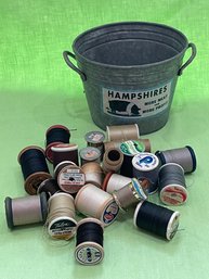 Metal Hampshires Pig Bucket With Vintage Thread Spools