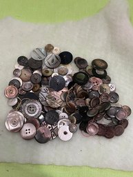 Lot Of Beautiful Mother Of Pearl Buttons In Vintage Milk Bottle