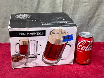 Set Of 4 'Heidelberg' 16 Ounce Heavy Glass Beer Mugs NEW