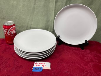 Set Of 6 Crate & Barrel 9' Plates, White Ironstone