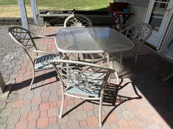 Outdoor Glass Top Table & Chairs Set - Metal Patio Furniture