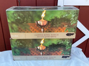 (2) Copper Bowl Torches - Decorative Garden Lighting - Never Used